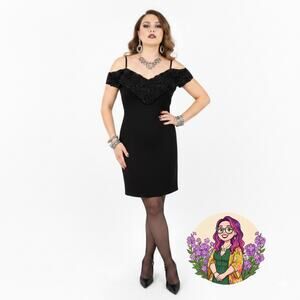 VTG Niki Originals Cocktail Dress Black 10 Beaded Lace Archive Dark Romantic